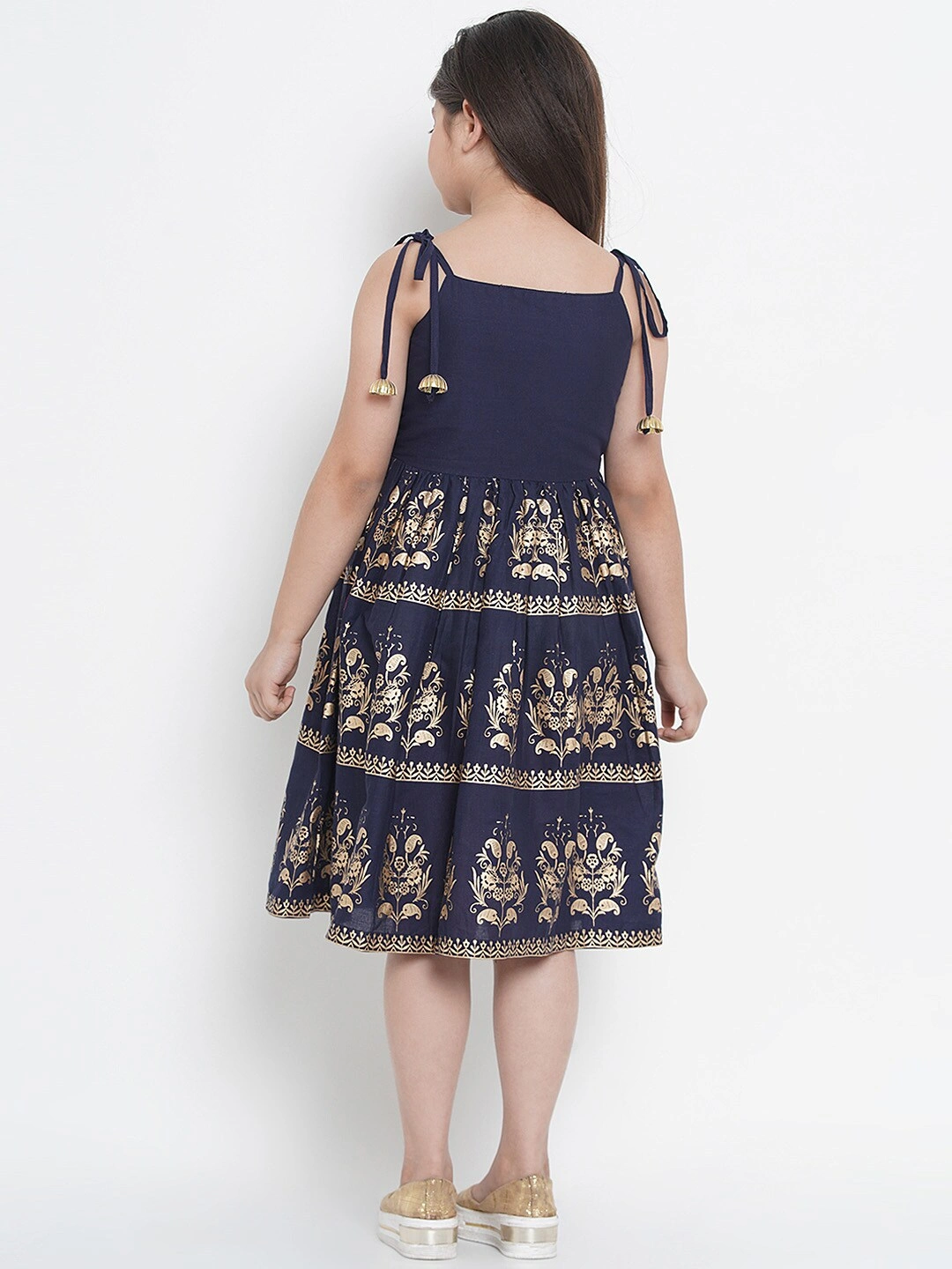 Bitiya by Bhama Girls Navy Blue Printed Fit and Flare Dress-5-6Y-3