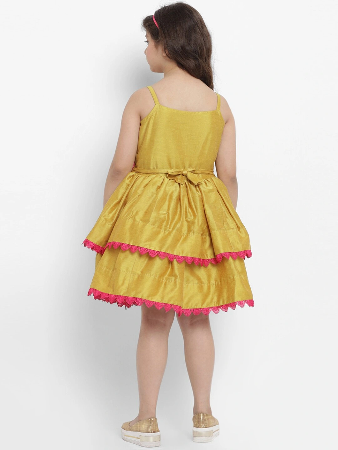 Bitiya by Bhama Girls Mustard Yellow Self Design Fit and Flare Dress-6-7Y-3