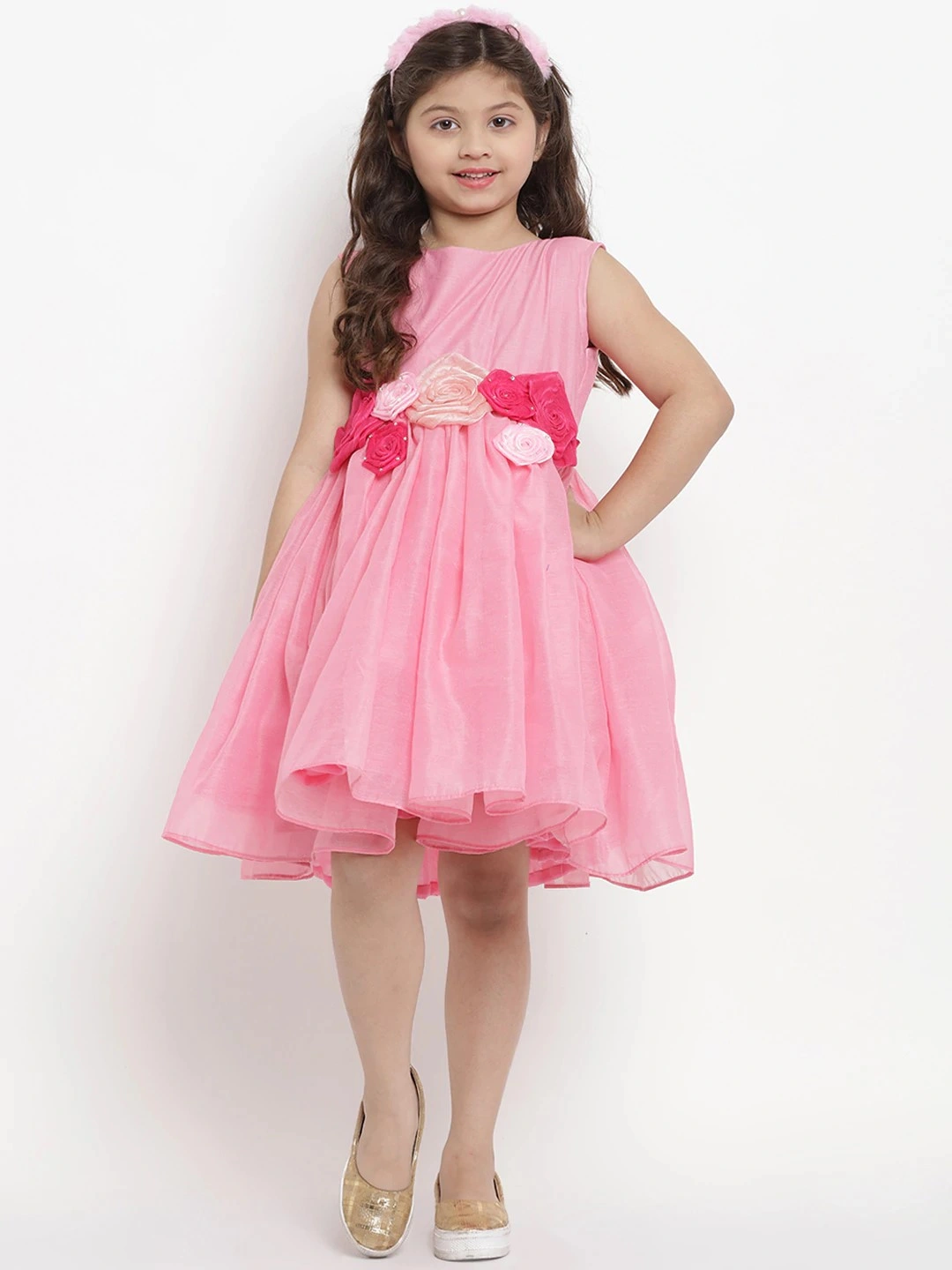 Bitiya by Bhama Girls Pink Embellished Fit and Flare Dress-BBB029_3-4Y