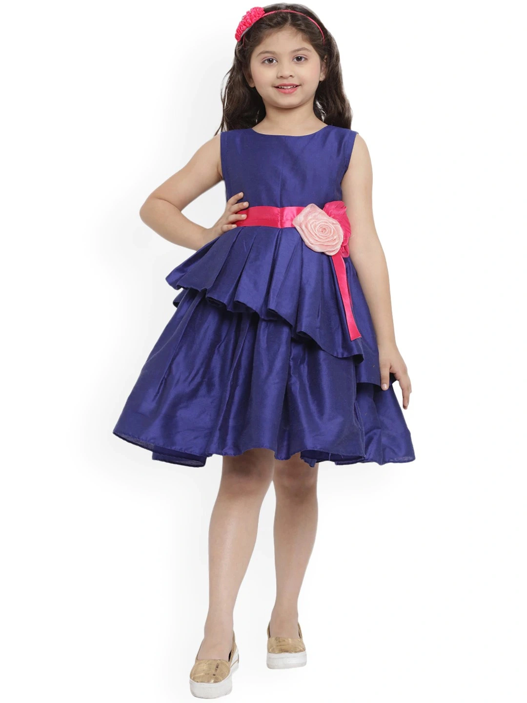 Bitiya by Bhama Girls Blue Solid Fit and Flare Dress-BBB030_3-4Y