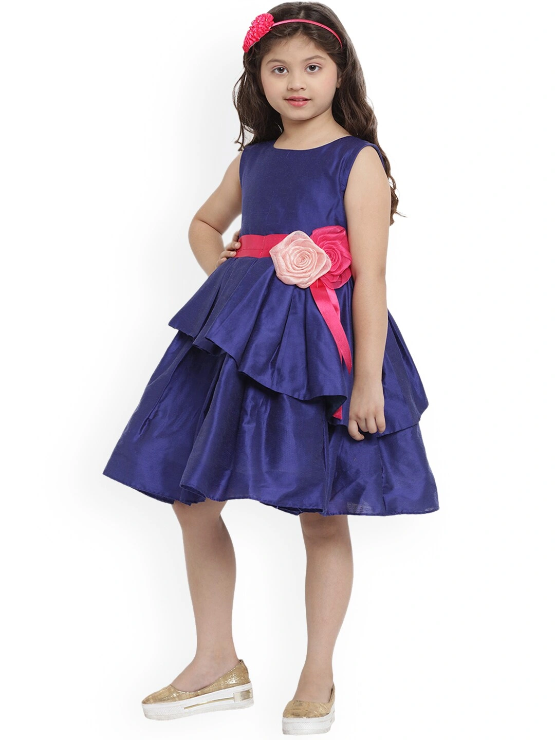 Bitiya by Bhama Girls Blue Solid Fit and Flare Dress-3-4Y-1