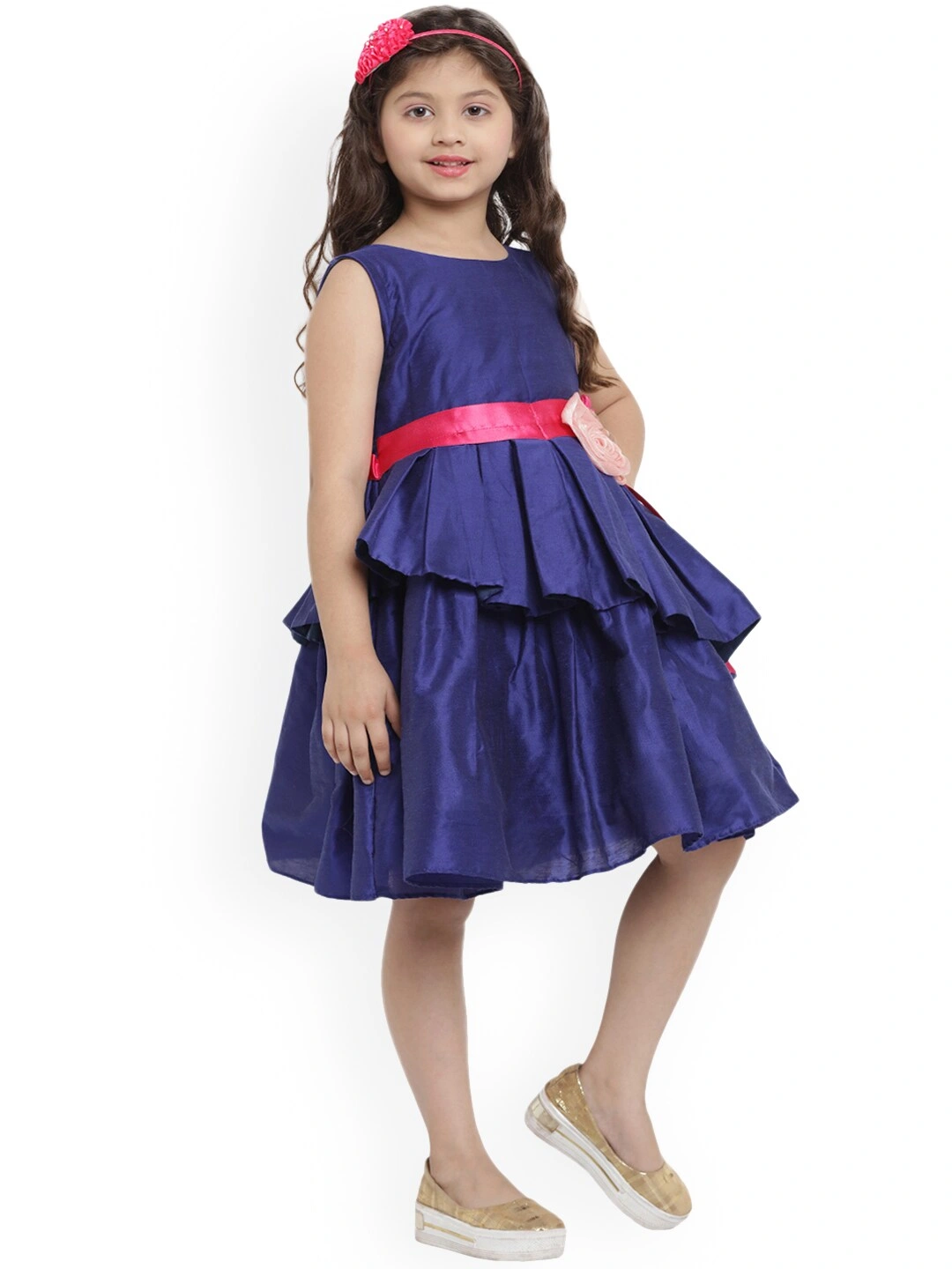 Bitiya by Bhama Girls Blue Solid Fit and Flare Dress-3-4Y-2