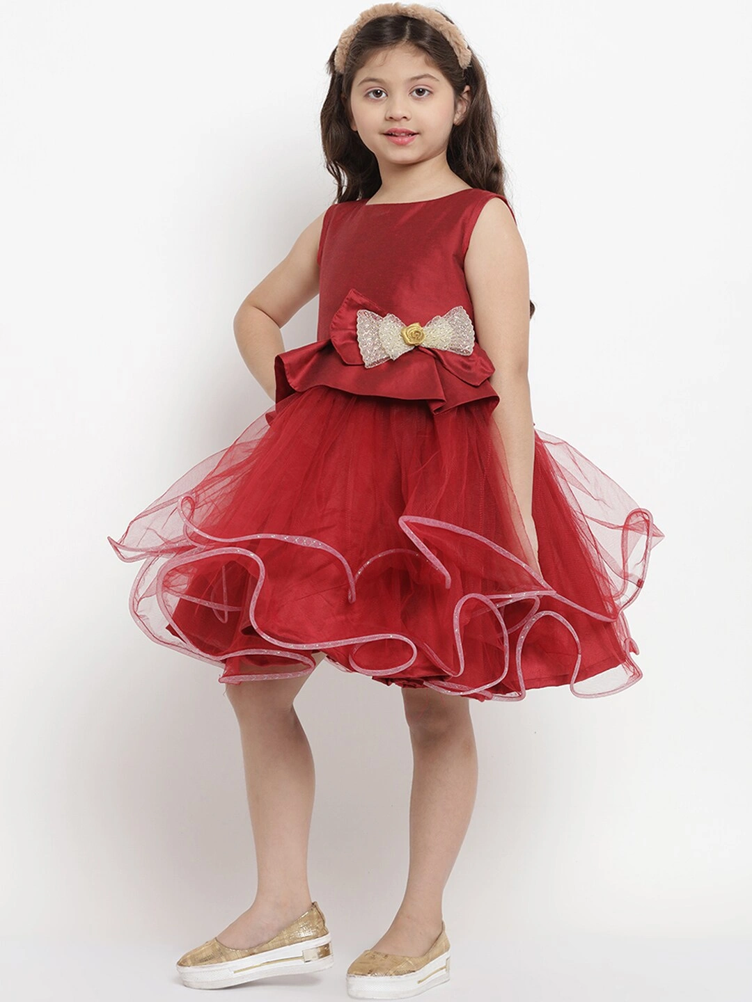 Bitiya by Bhama Girls Maroon Solid Fit and Flare Dress-3-4Y-1