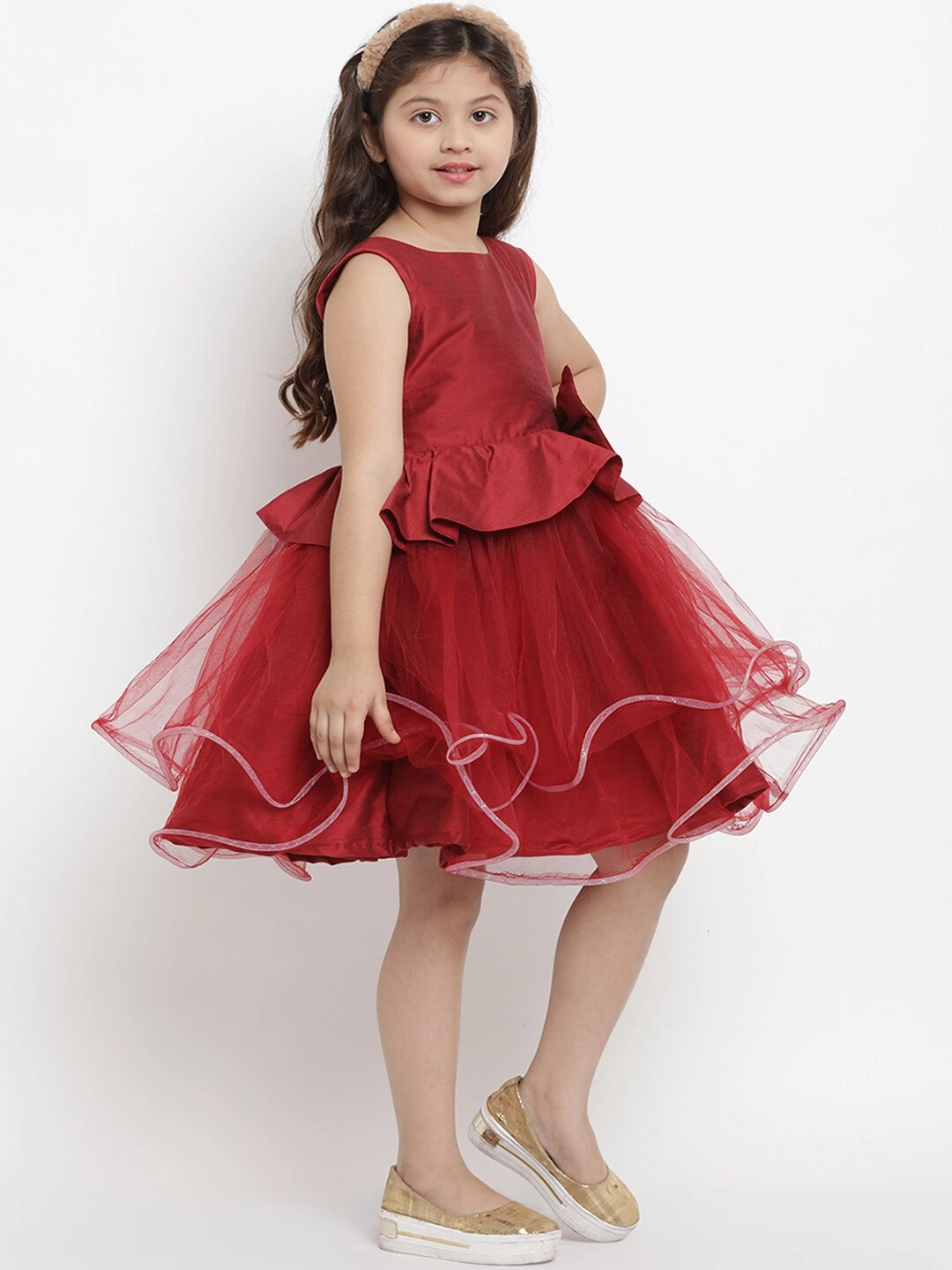 Bitiya by Bhama Girls Maroon Solid Fit and Flare Dress-3-4Y-2