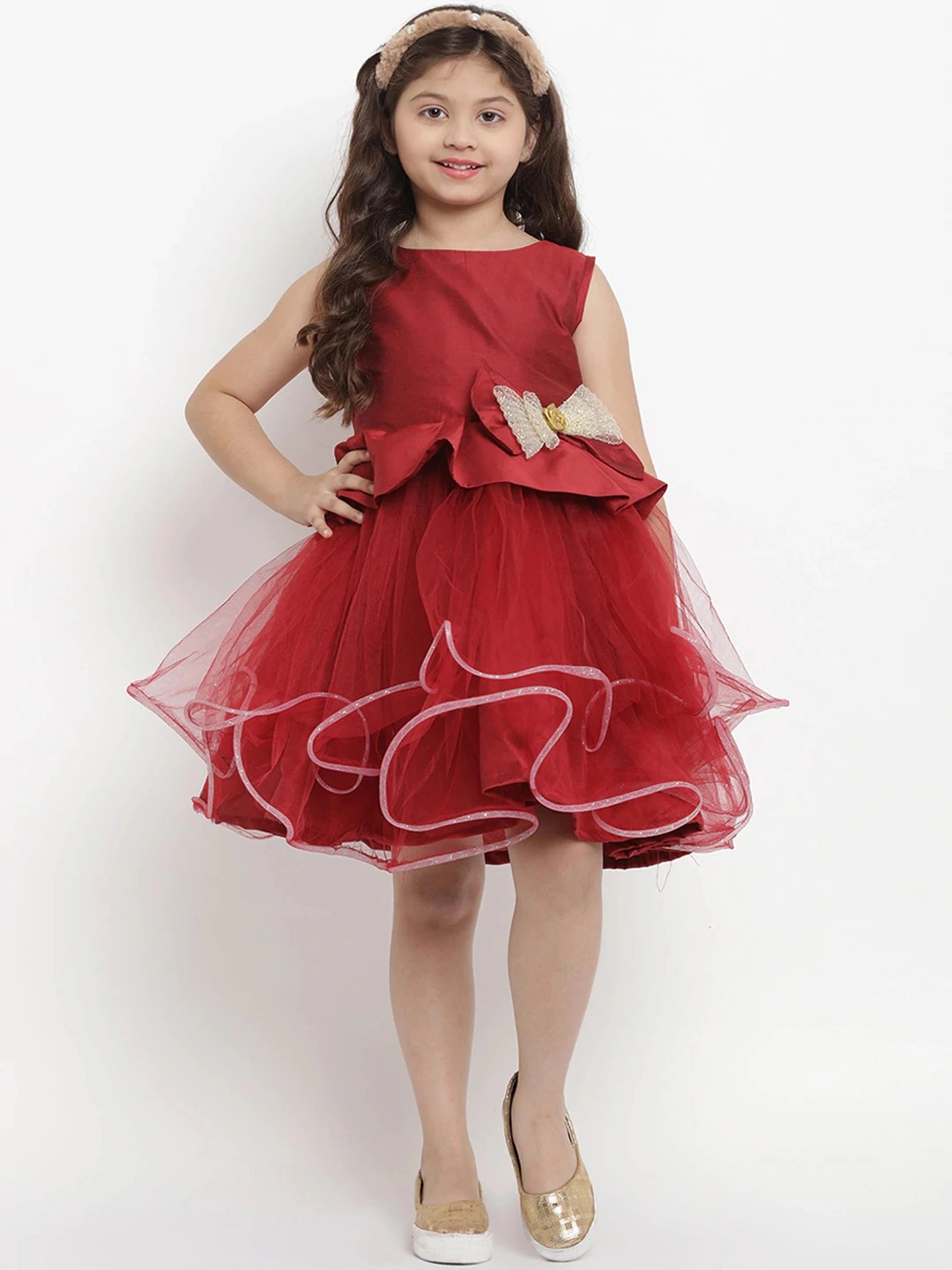 Bitiya by Bhama Girls Maroon Solid Fit and Flare Dress-BBB031_4-5Y