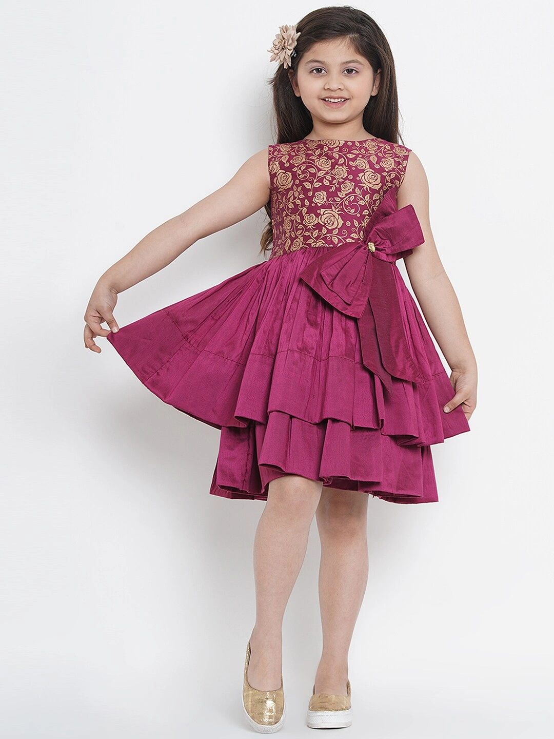 Bitiya by Bhama Girls Burgundy Printed Fit and Flare Dress-3-4Y-1