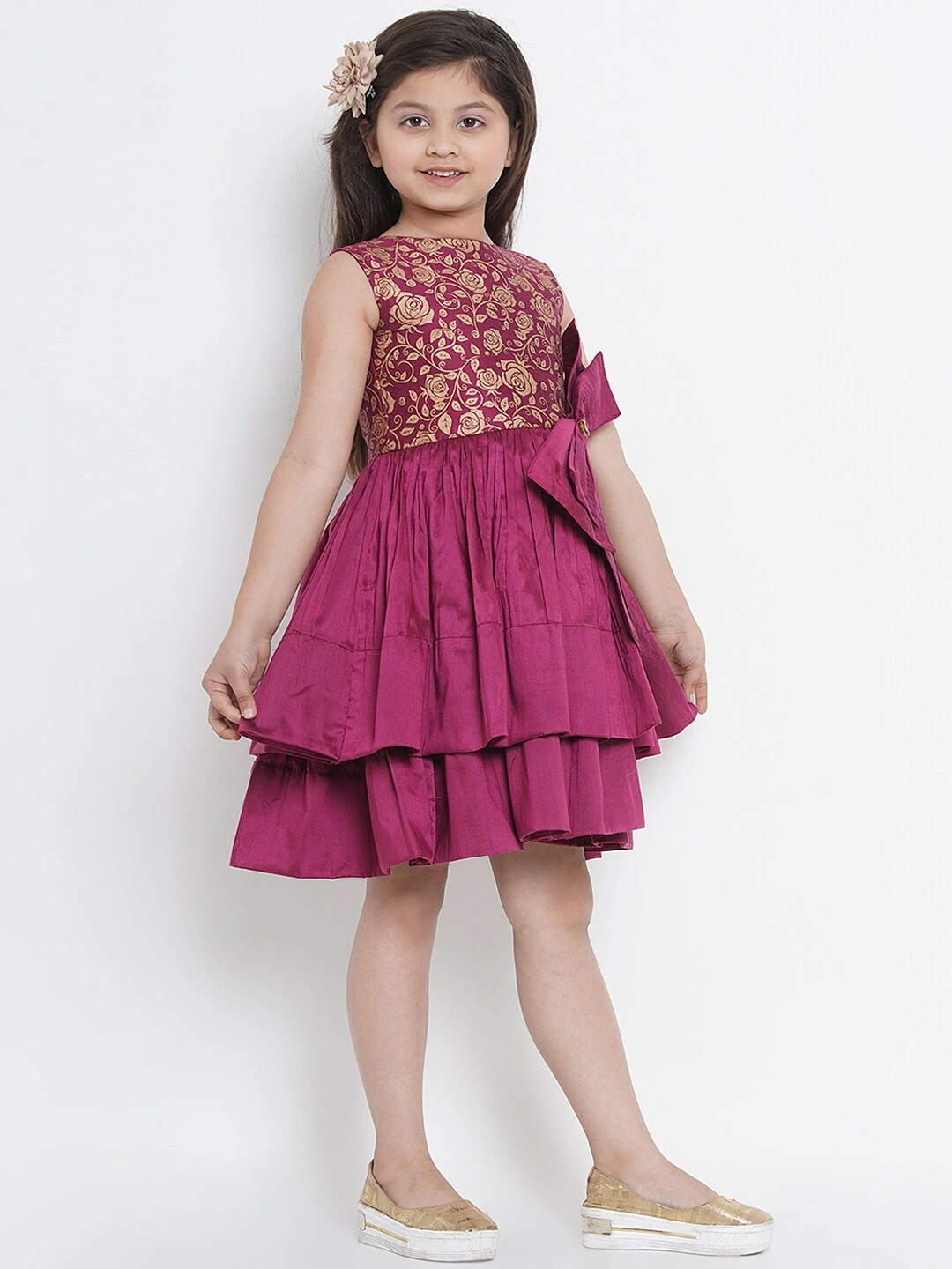 Bitiya by Bhama Girls Burgundy Printed Fit and Flare Dress-3-4Y-2