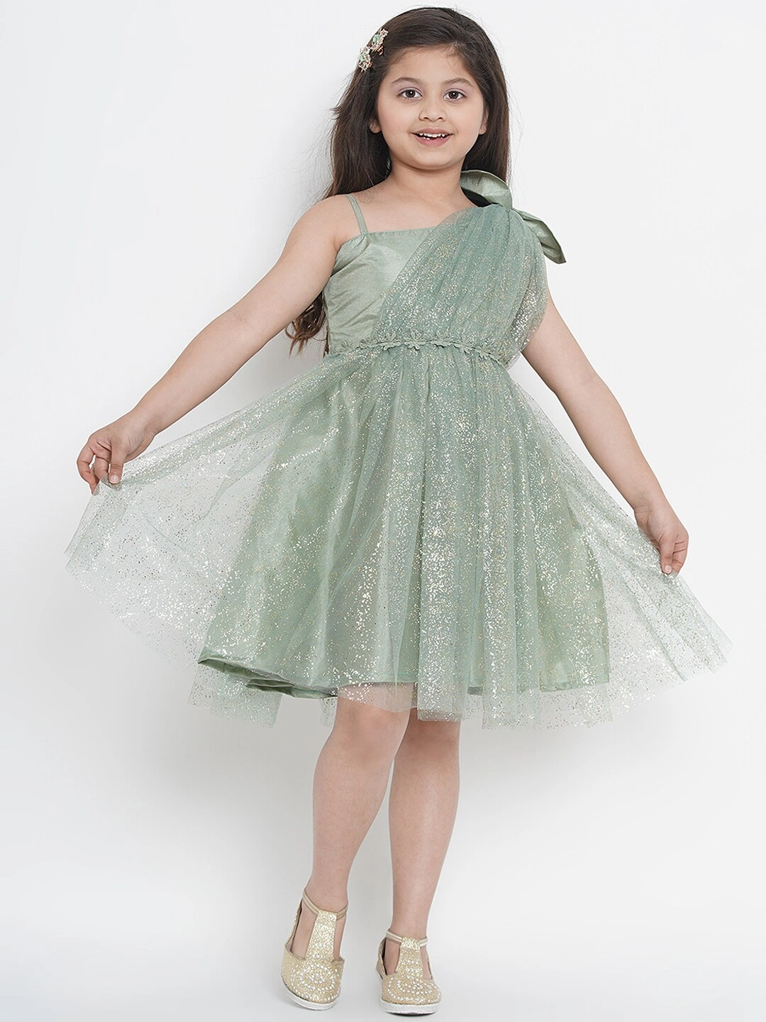 Bitiya by Bhama Girls Green Embellished Fit and Flare Dress-4-5Y-2