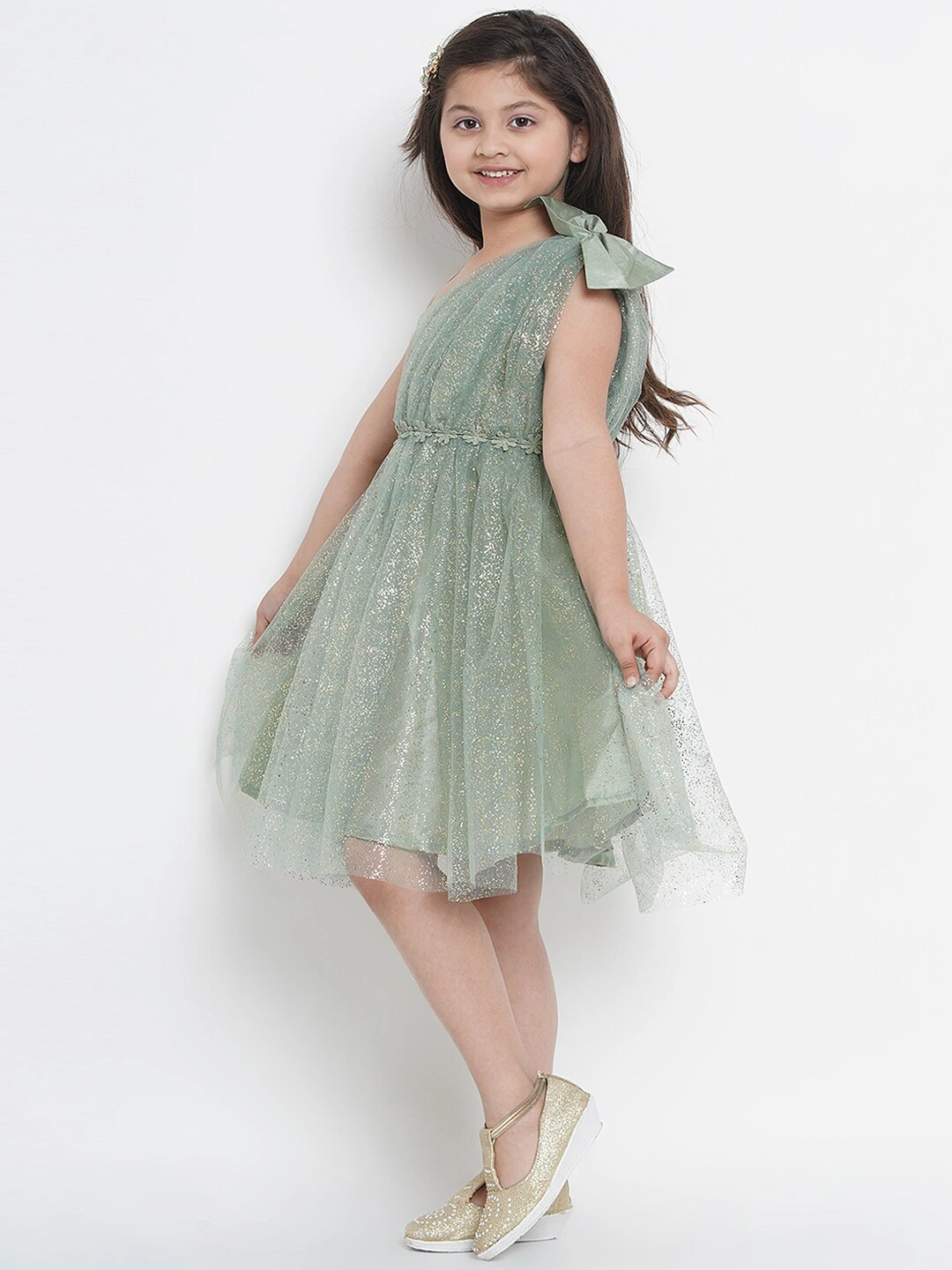 Bitiya by Bhama Girls Green Embellished Fit and Flare Dress-6-7Y-1