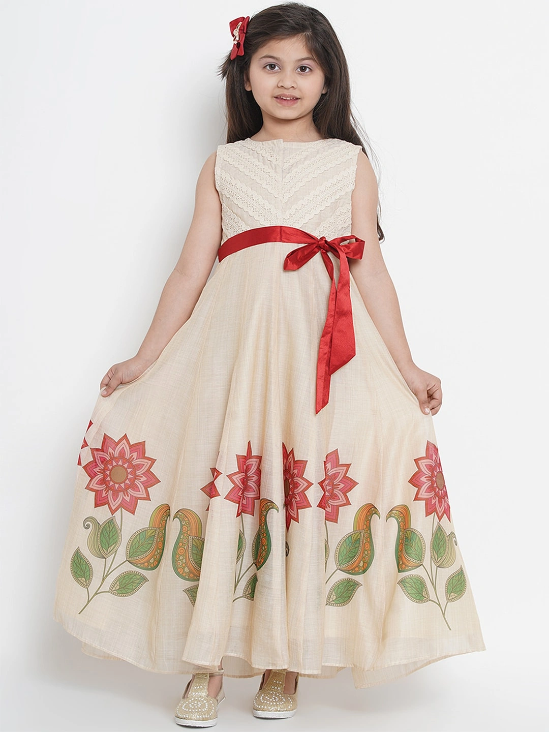 Bitiya by Bhama Girls Beige Printed Maxi Dress-4-5Y-1