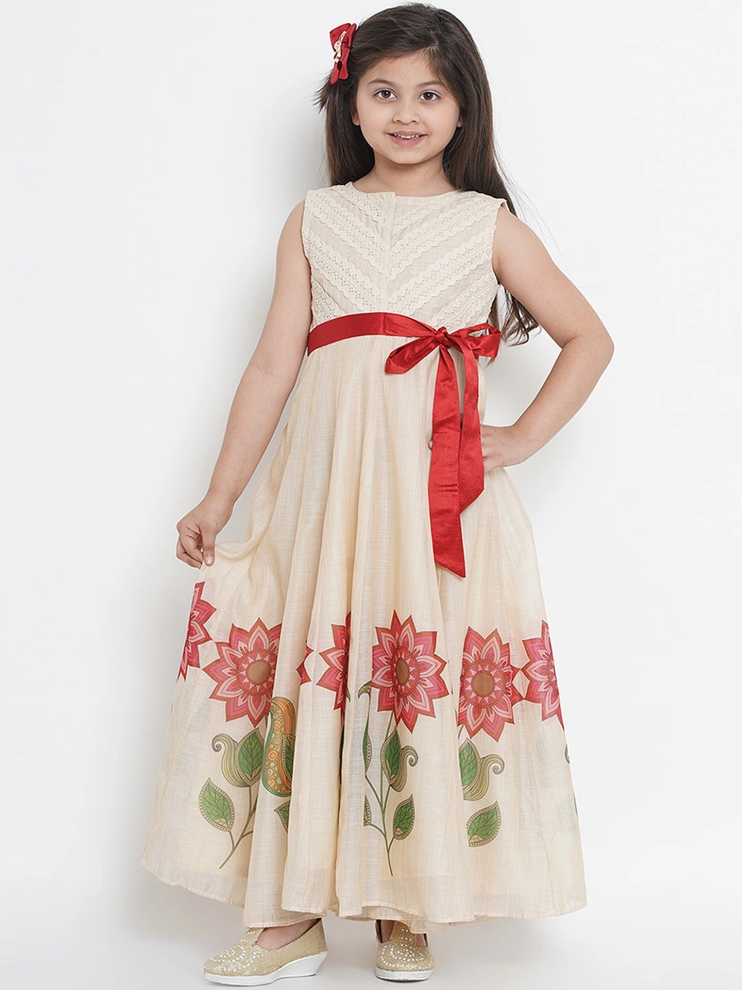 Bitiya by Bhama Girls Beige Printed Maxi Dress-BBB044_6-7Y