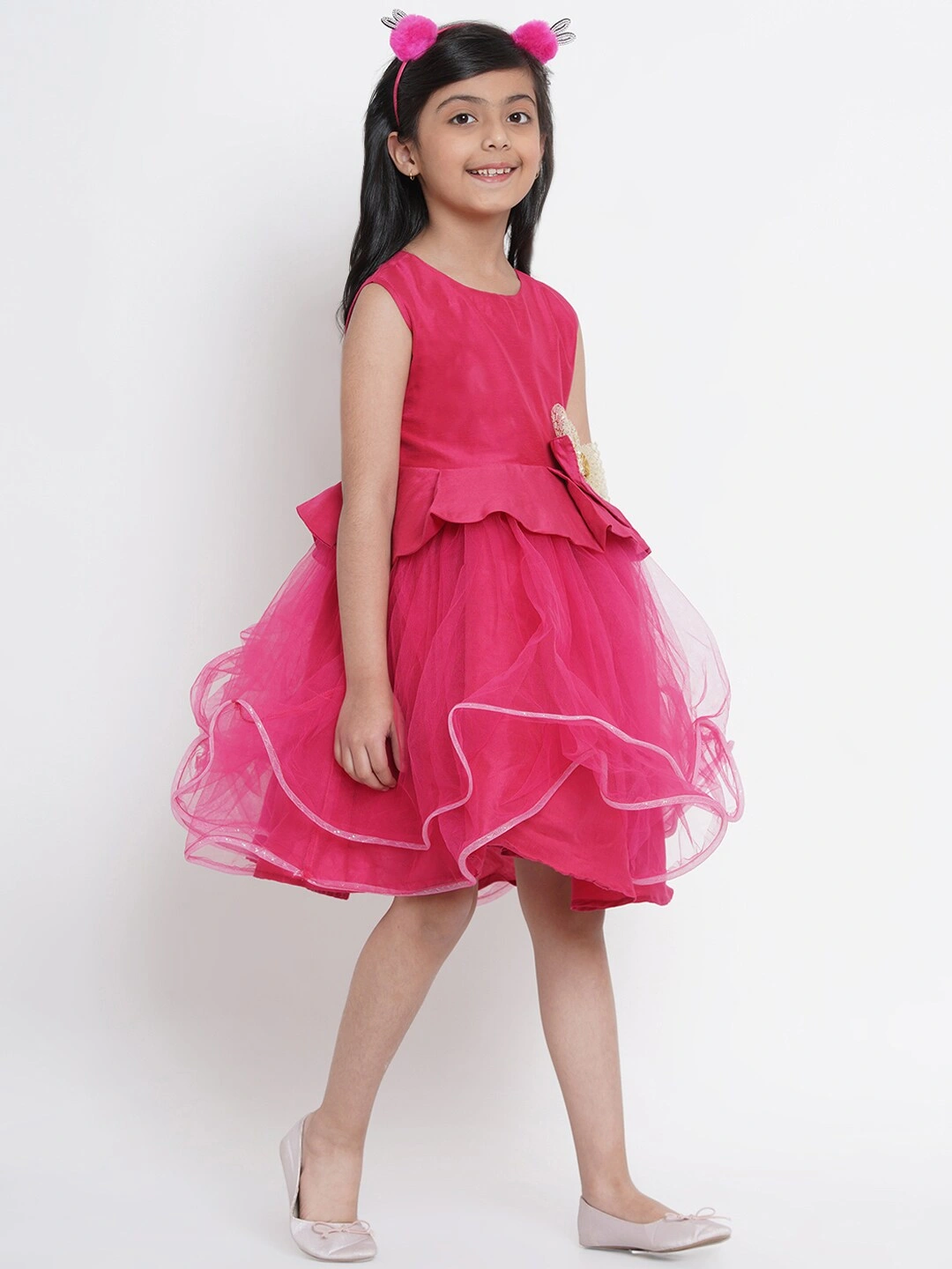 Bitiya by Bhama Girls Fuchsia Pink Embellished Fit and Flare Dress-3-4Y-2