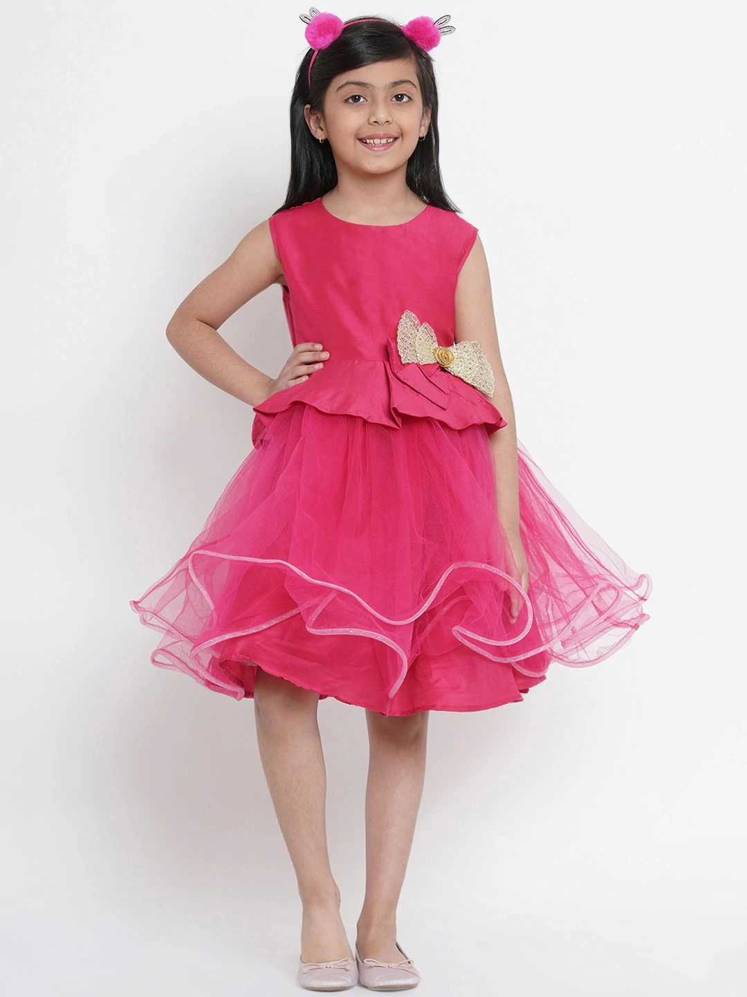 Bitiya by Bhama Girls Fuchsia Pink Embellished Fit and Flare Dress-BBB049_4-5Y