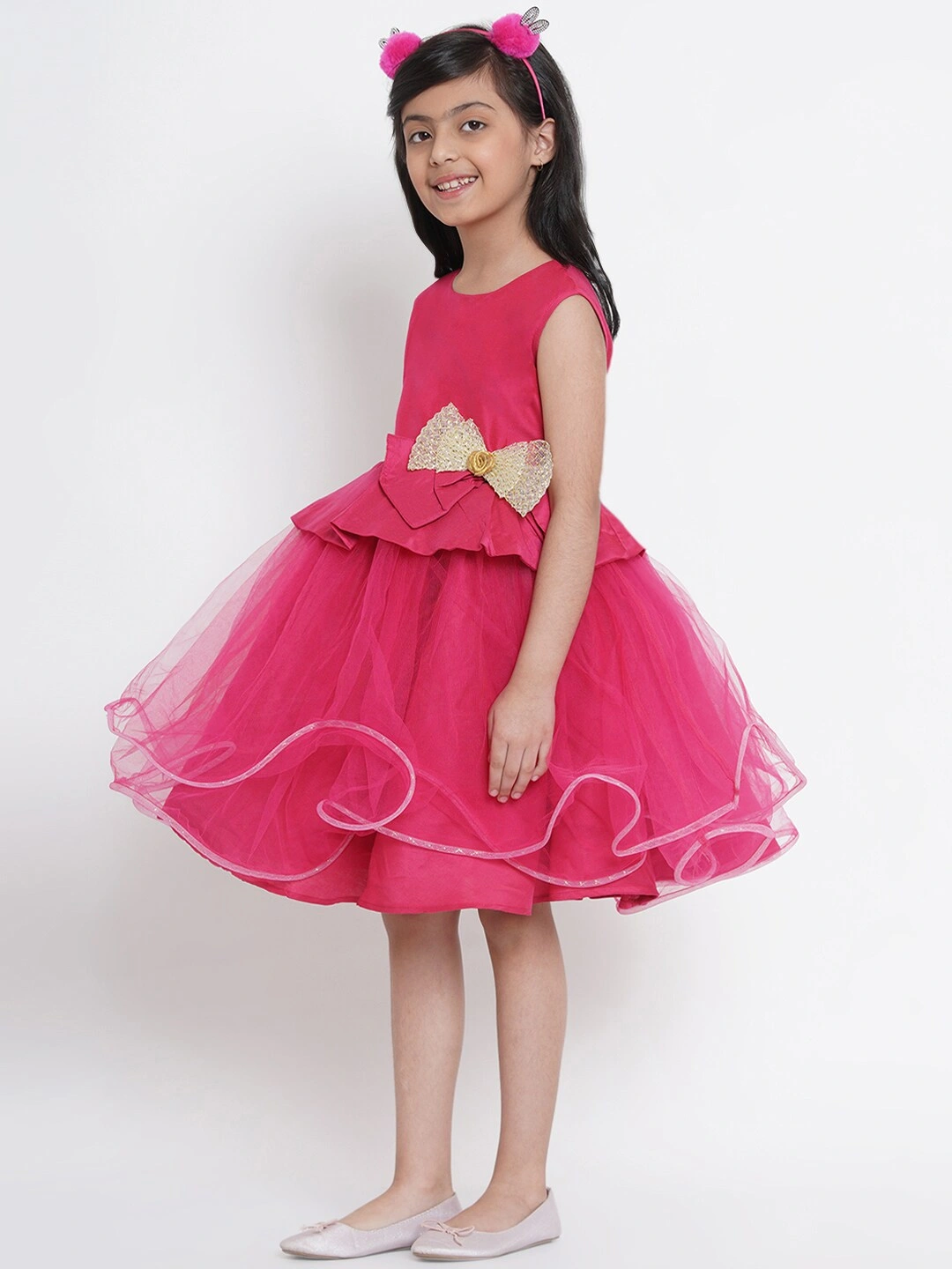 Bitiya by Bhama Girls Fuchsia Pink Embellished Fit and Flare Dress-4-5Y-1