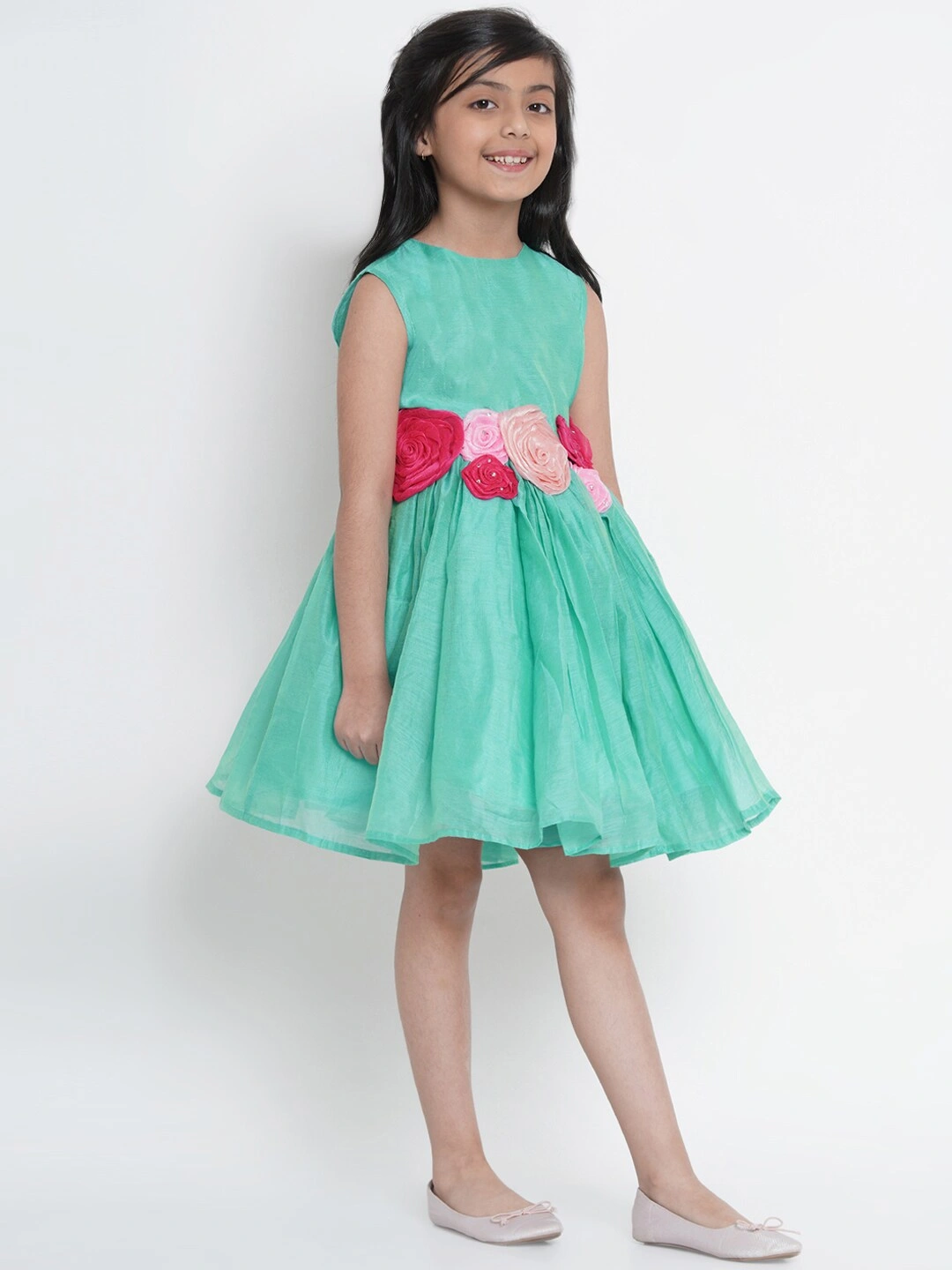 Bitiya by Bhama Girls Sea Green Embellished Fit and Flare Dress-3-4Y-2