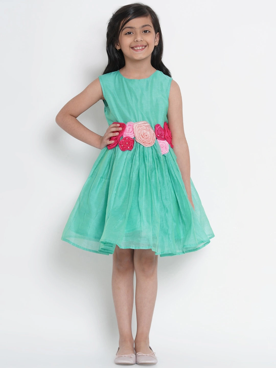 Bitiya by Bhama Girls Sea Green Embellished Fit and Flare Dress-BBB050_5-6Y