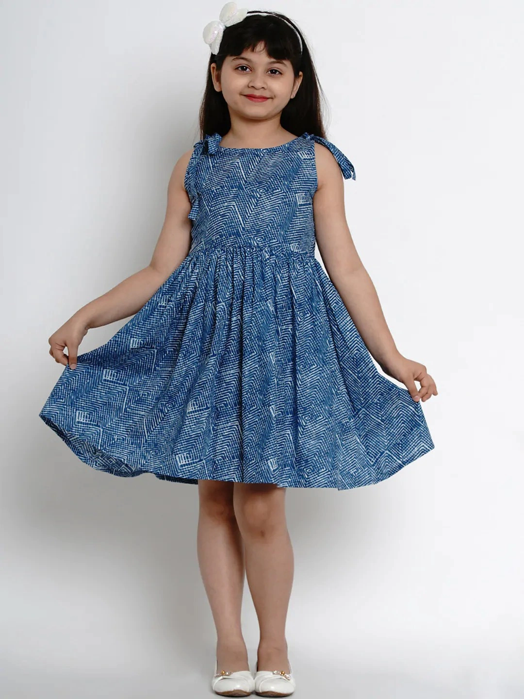 Bitiya by Bhama Girls Blue Printed Fit and Flare Dress-BBB095_3-4Y