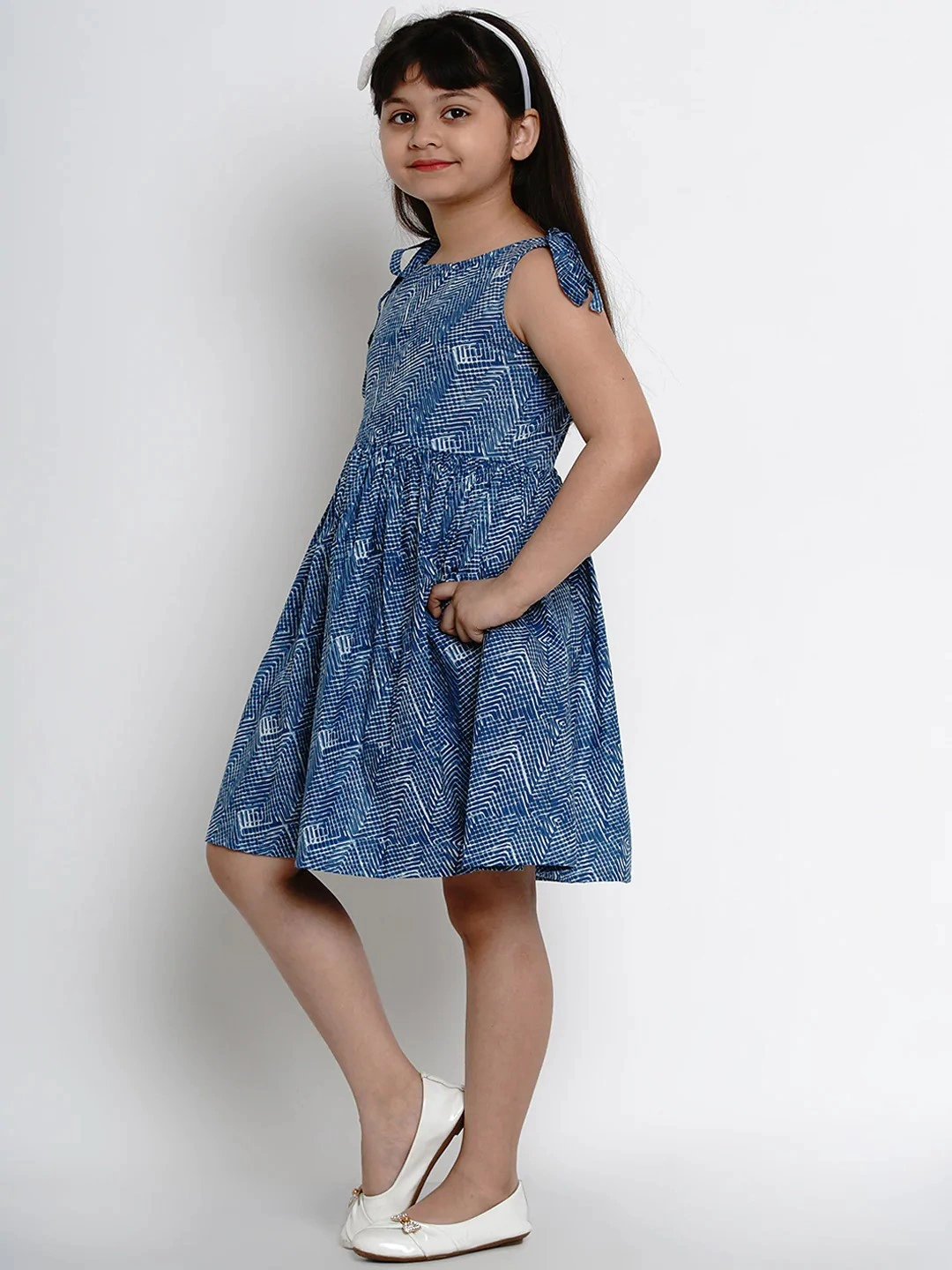 Bitiya by Bhama Girls Blue Printed Fit and Flare Dress-3-4Y-1