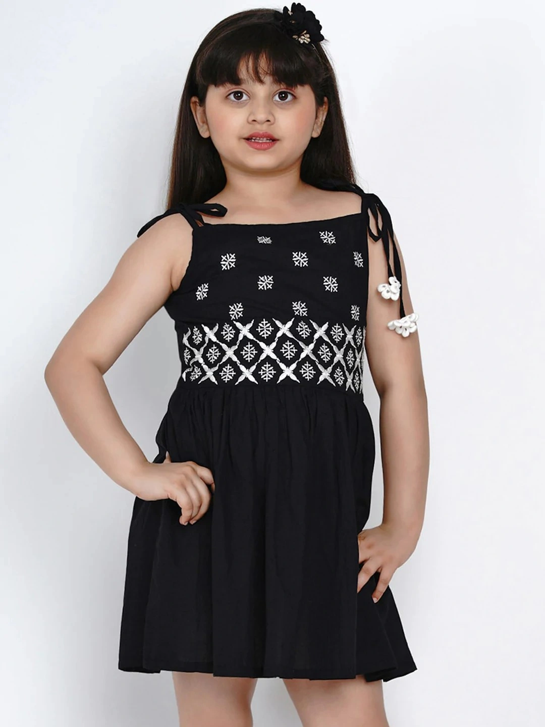 Bitiya by Bhama Girls Black Embroidered Fit and Flare Dress-BBB101_3-4Y