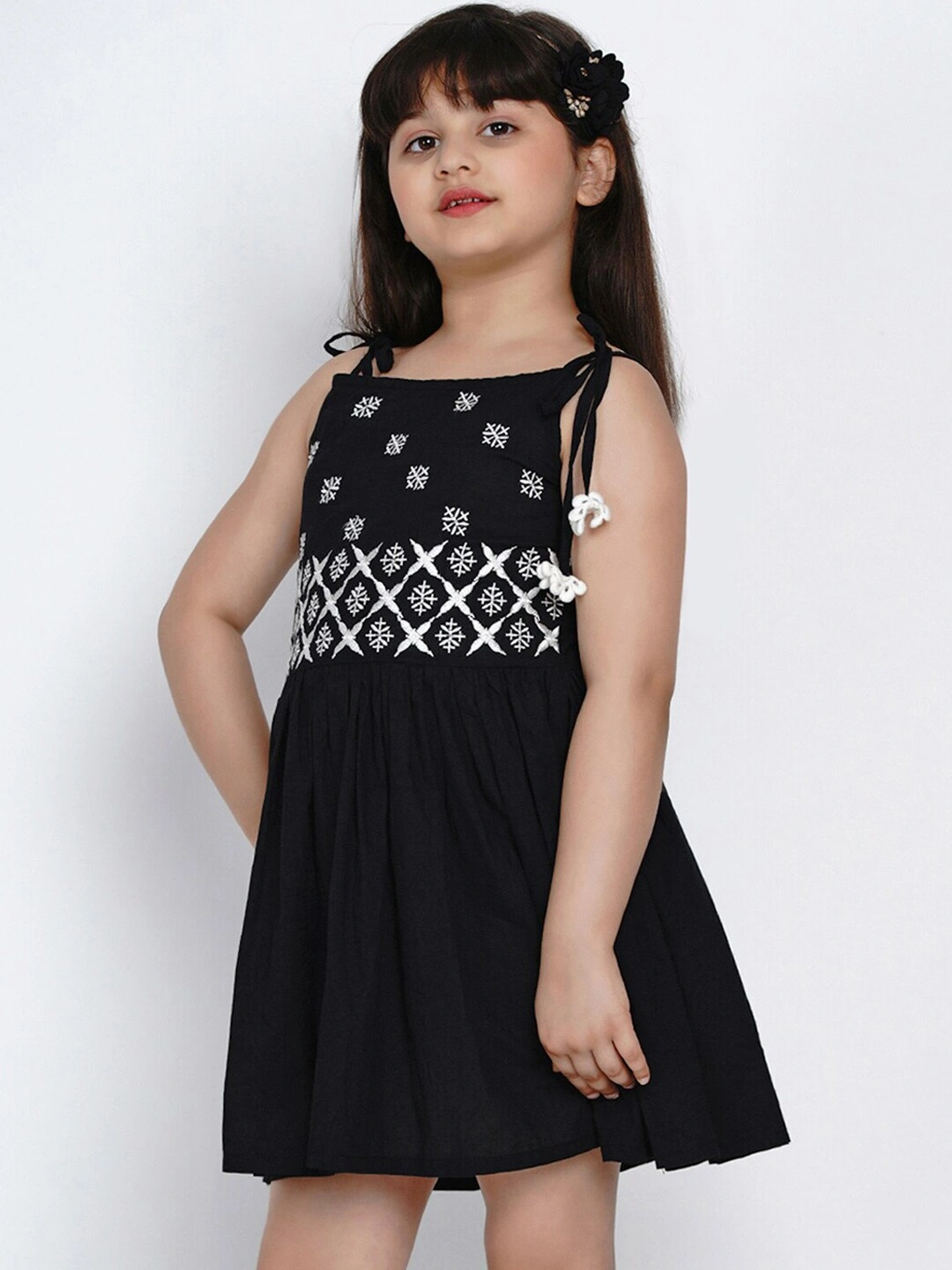 Bitiya by Bhama Girls Black Embroidered Fit and Flare Dress-3-4Y-1