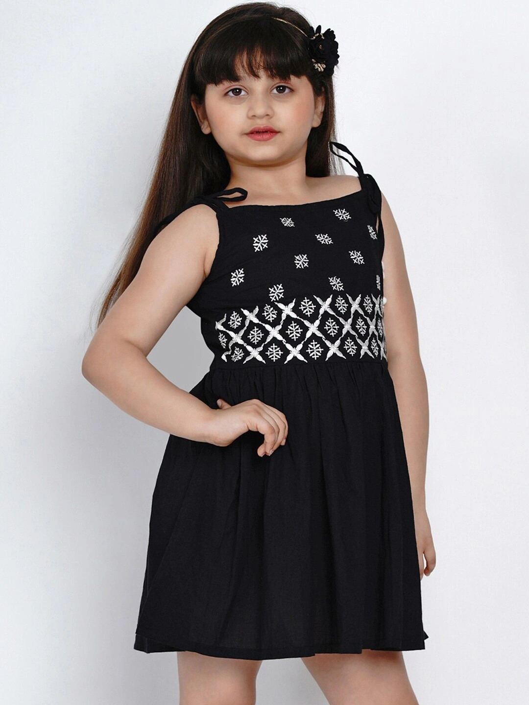 Bitiya by Bhama Girls Black Embroidered Fit and Flare Dress-3-4Y-2