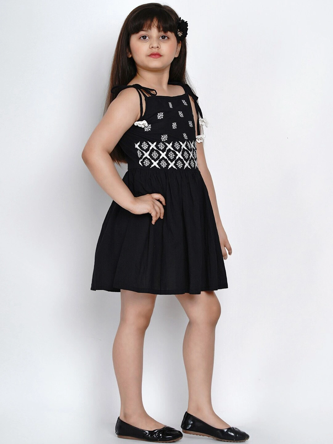 Bitiya by Bhama Girls Black Embroidered Fit and Flare Dress-3-4Y-4