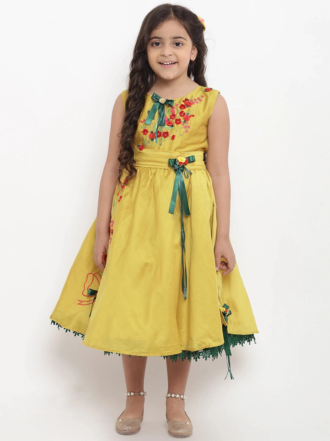 Bitiya by Bhama Girls Yellow Embellished Fit and Flare Dress-BBT071_3-4Y