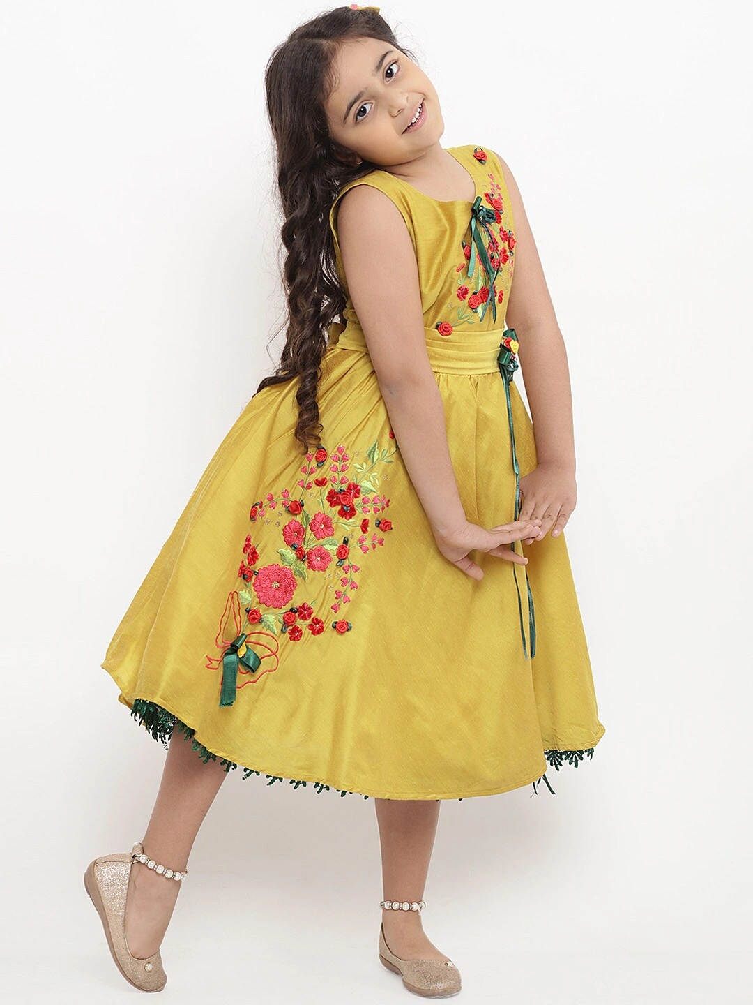 Bitiya by Bhama Girls Yellow Embellished Fit and Flare Dress-3-4Y-2