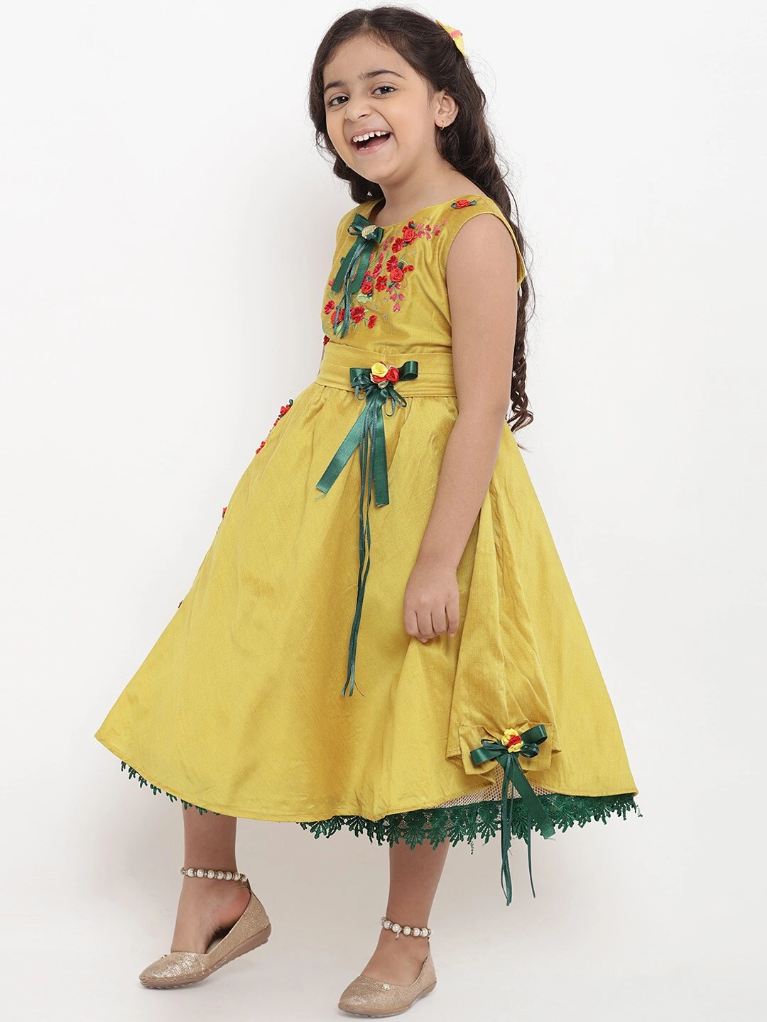 Bitiya by Bhama Girls Yellow Embellished Fit and Flare Dress-4-5Y-1