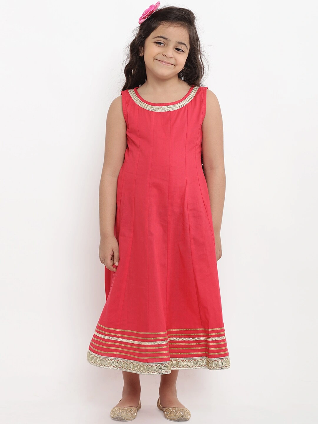 Bitiya by Bhama Girls Red Self Design Fit and Flare Dress-3-4Y-1