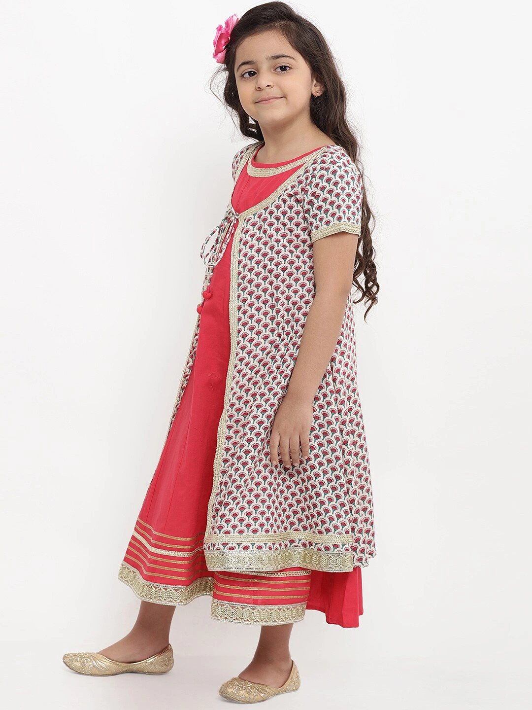 Bitiya by Bhama Girls Red Self Design Fit and Flare Dress-6-7Y-2