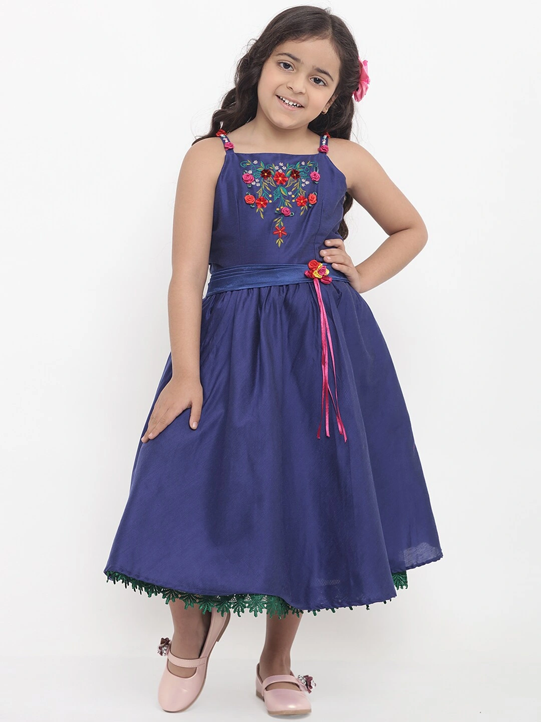 Bitiya by Bhama Girls Blue Embellished Fit and Flare Dress-BBT082_3-4Y