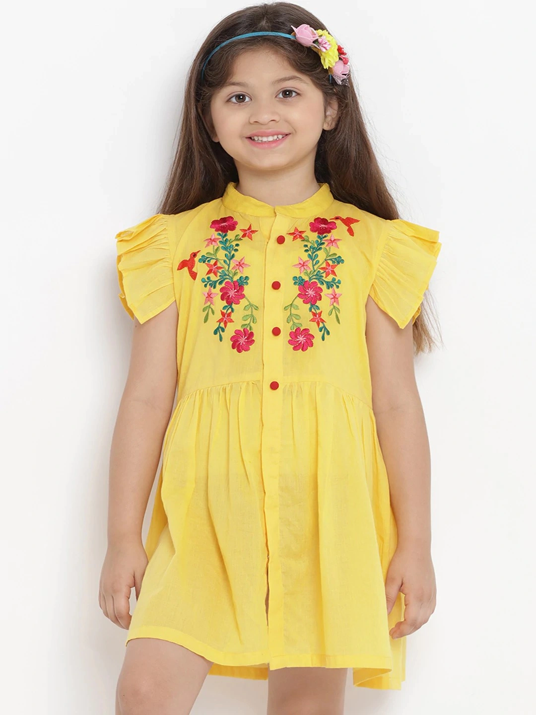 Bitiya by Bhama Girls Yellow Solid Shirt Dress-BBT115_3-4Y