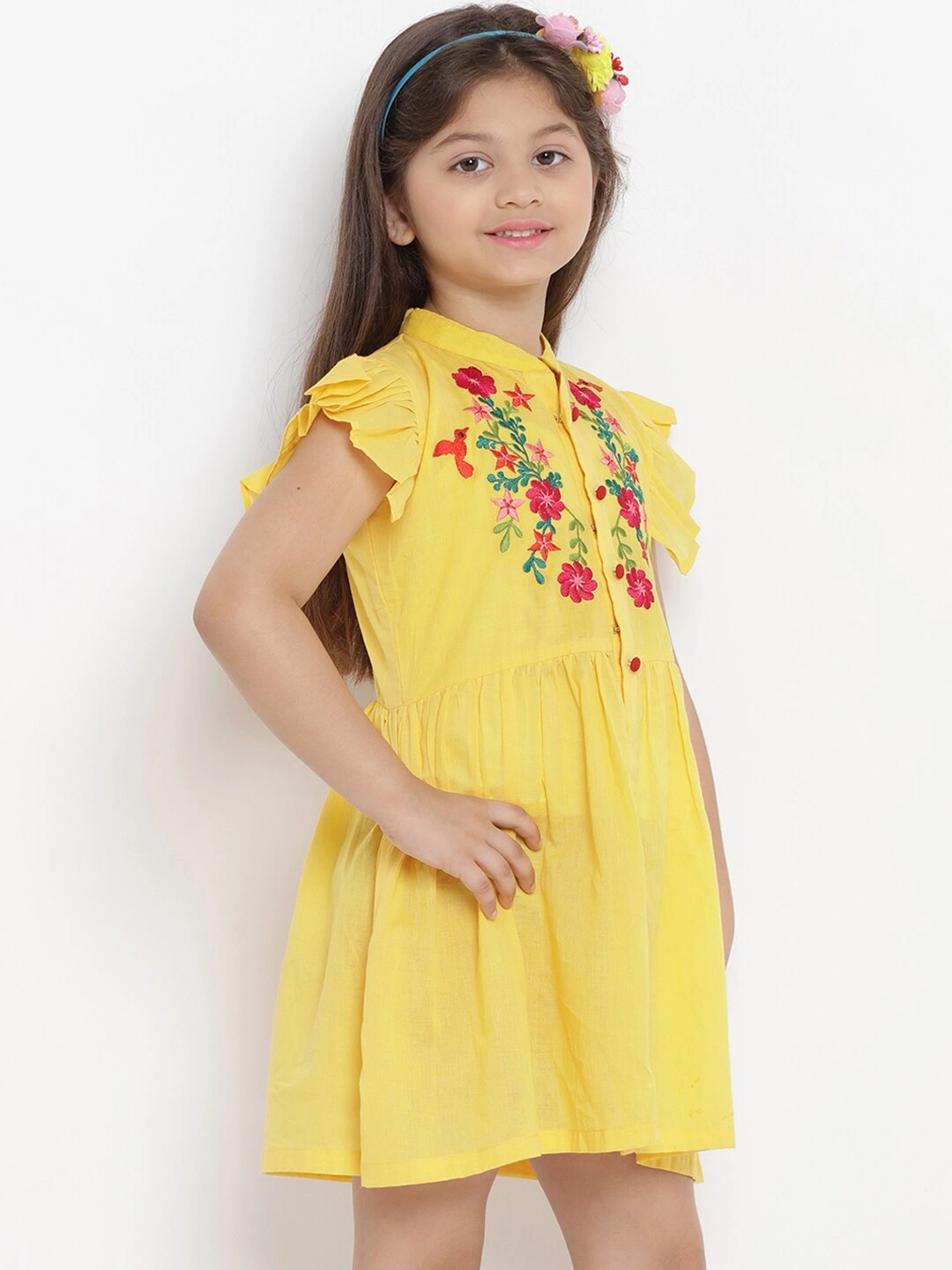 Bitiya by Bhama Girls Yellow Solid Shirt Dress-3-4Y-1