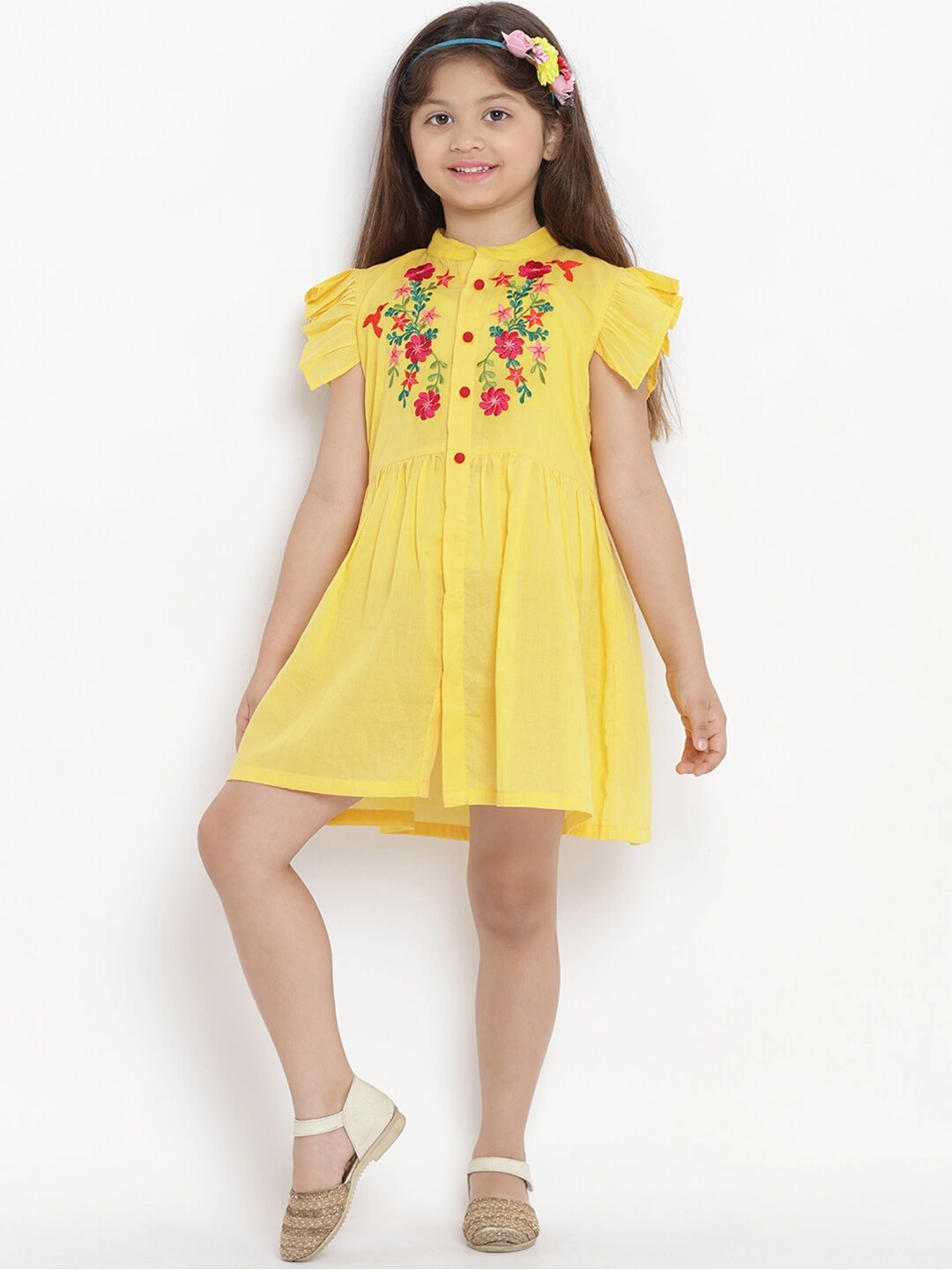 Bitiya by Bhama Girls Yellow Solid Shirt Dress-3-4Y-3