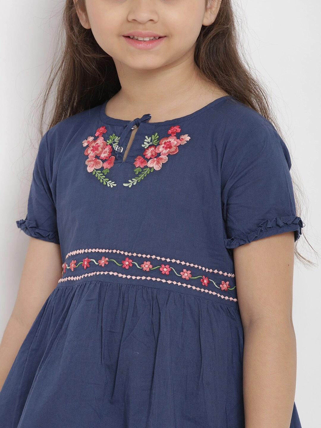 Bitiya by Bhama Girls Blue &amp; Pink Floral A-Line Dress-3-4Y-4