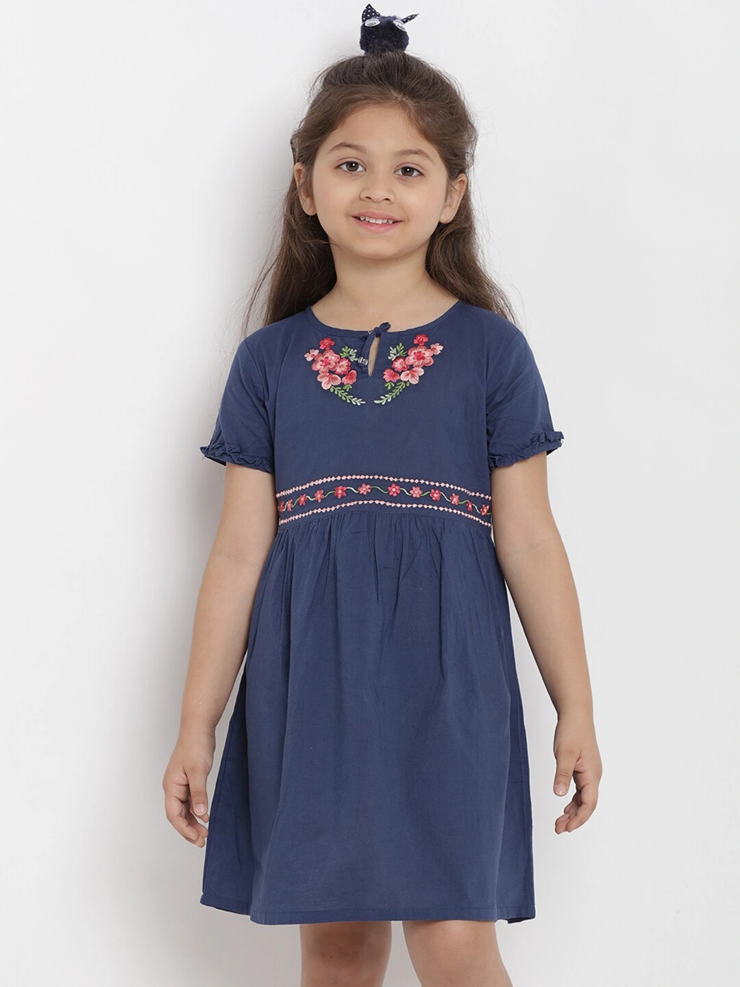 Bitiya by Bhama Girls Blue &amp; Pink Floral A-Line Dress-BBT117_4-5Y