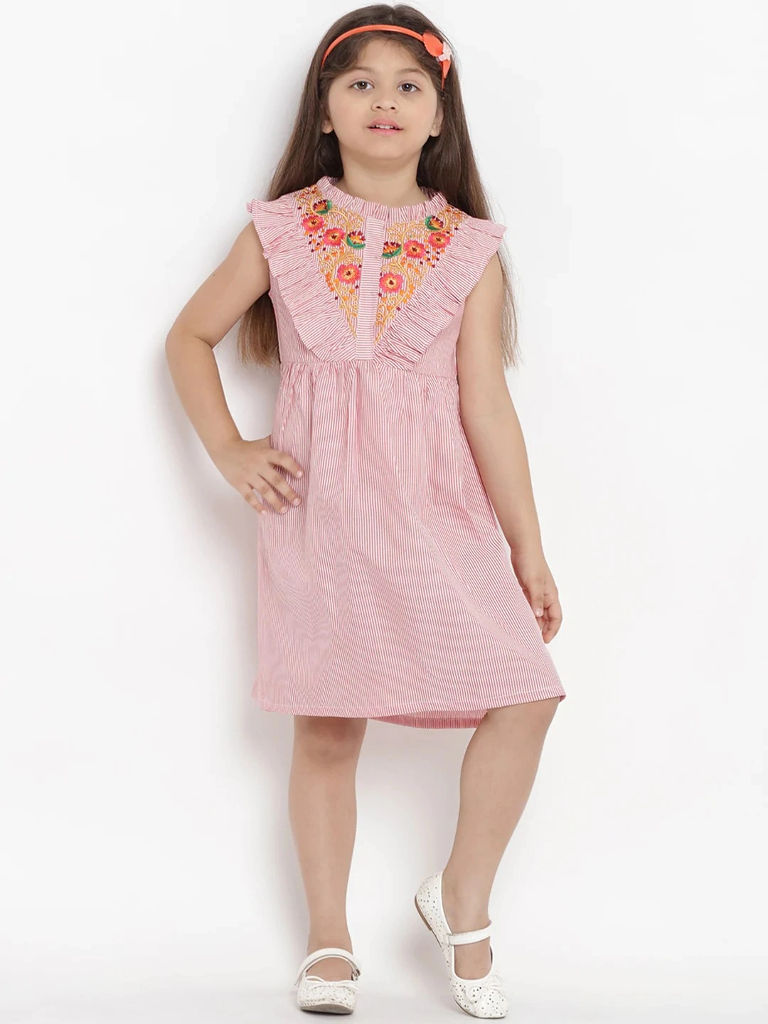 Bitiya by Bhama Girls Pink Striped A-Line Dress-BBT119_5-6Y