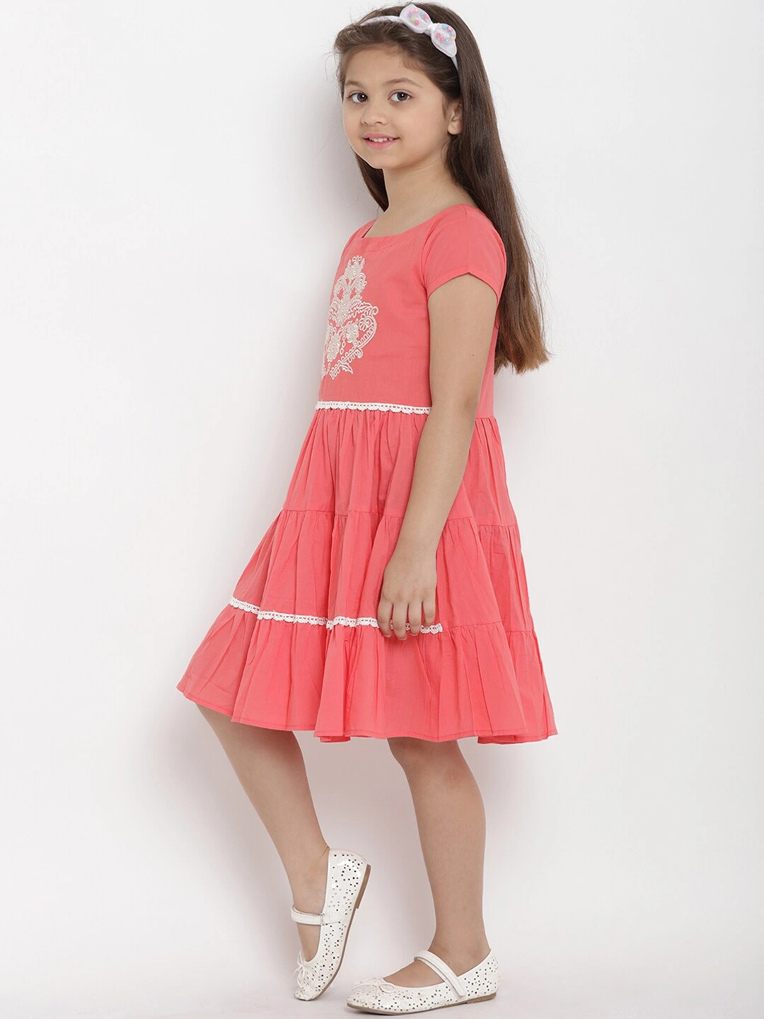 Bitiya by Bhama Girls Peach-Coloured Fit and Flare Dress-3-4Y-1