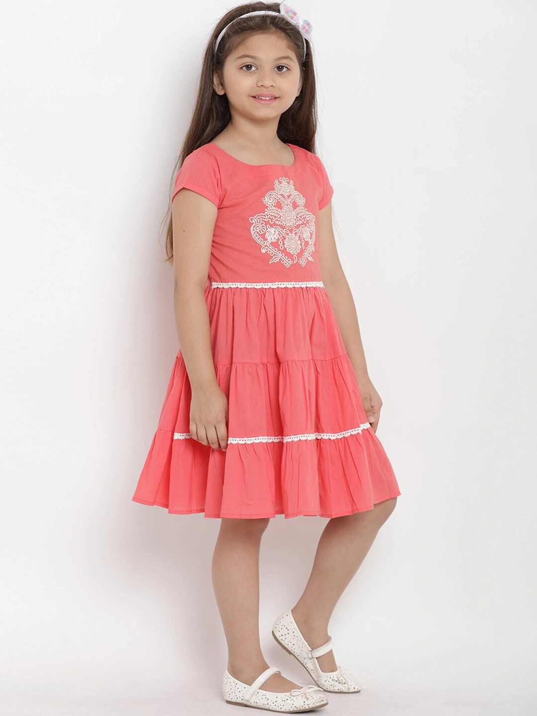 Bitiya by Bhama Girls Peach-Coloured Fit and Flare Dress-3-4Y-2