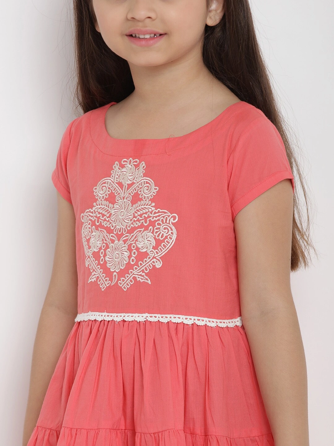 Bitiya by Bhama Girls Peach-Coloured Fit and Flare Dress-4-5Y-4