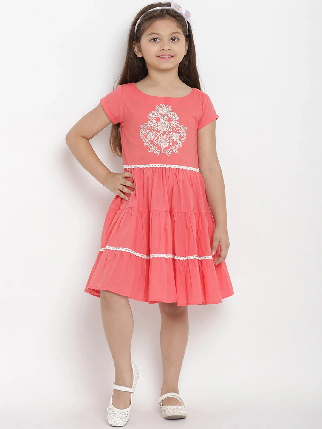 Bitiya by Bhama Girls Peach-Coloured Fit and Flare Dress-BBT120_6-7Y