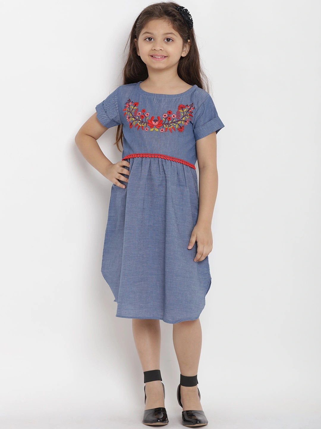 Bitiya by Bhama Girls Blue Fit and Flare Dress-BBT122_3-4Y