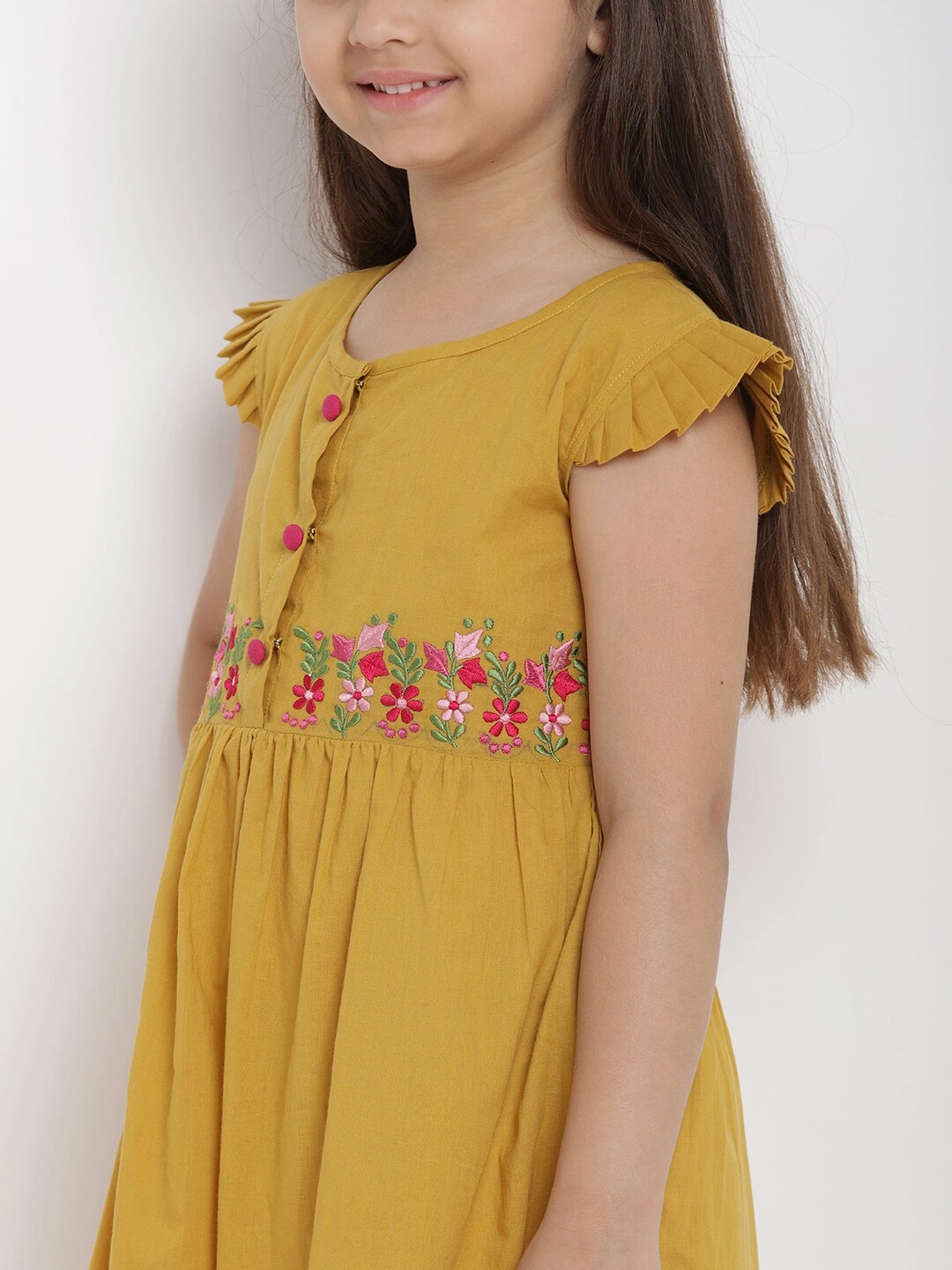 Bitiya by Bhama Girls Mustard Empire Dress-3-4Y-4