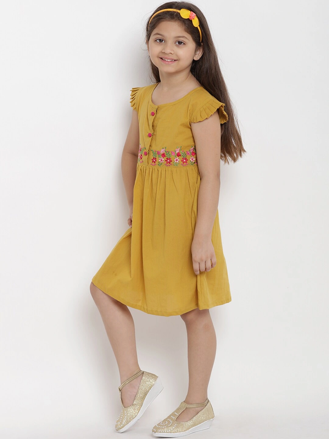 Bitiya by Bhama Girls Mustard Empire Dress-4-5Y-1