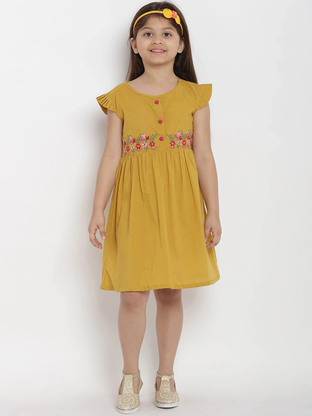 Bitiya by Bhama Girls Mustard Empire Dress-BBT134_5-6Y