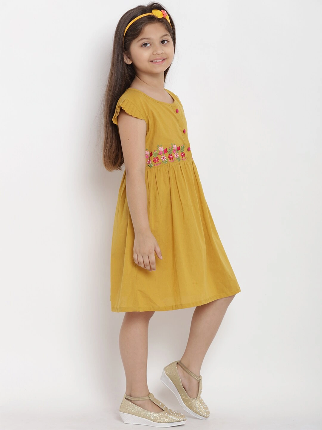 Bitiya by Bhama Girls Mustard Empire Dress-6-7Y-2