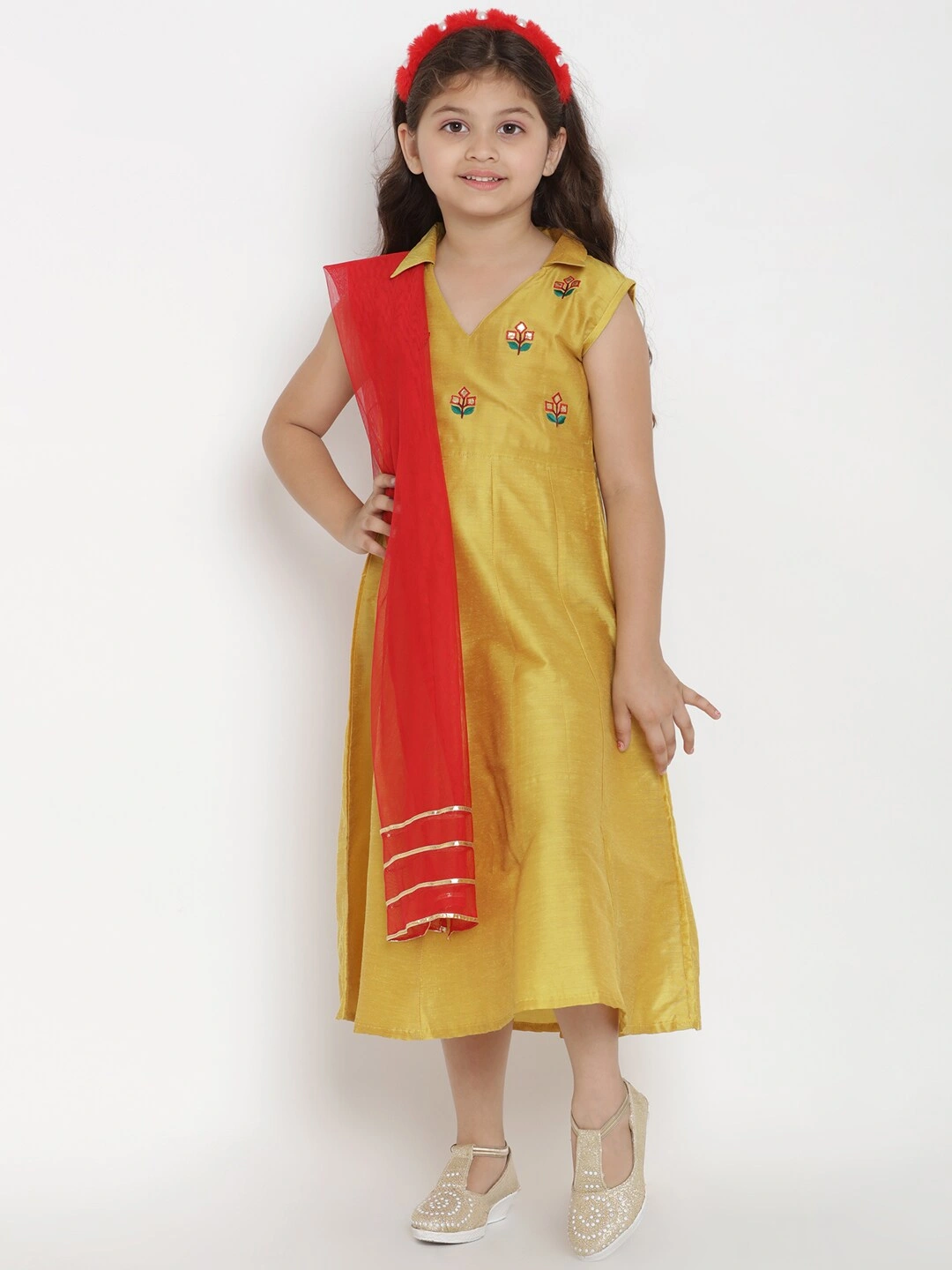 Bitiya by Bhama Girls Solid Yellow A-Line Dress-BBT135_3-4Y