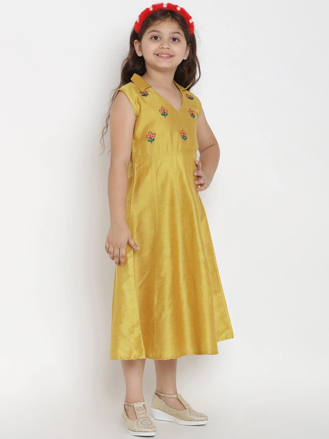 Bitiya by Bhama Girls Solid Yellow A-Line Dress-3-4Y-2