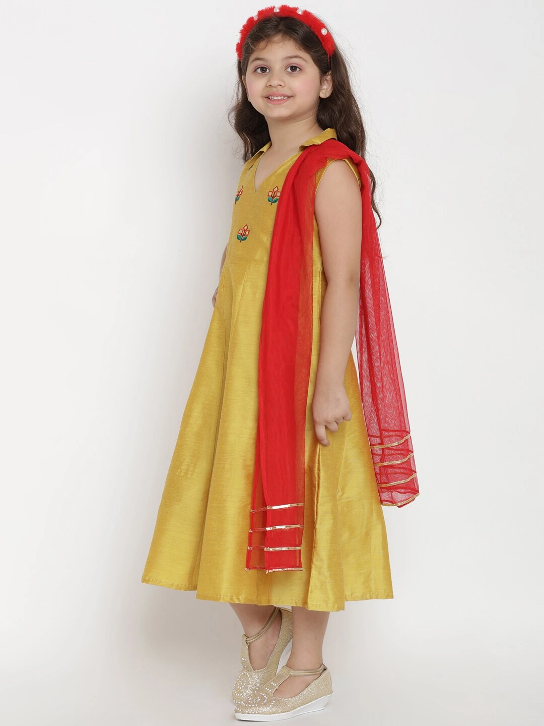 Bitiya by Bhama Girls Solid Yellow A-Line Dress-5-6Y-1